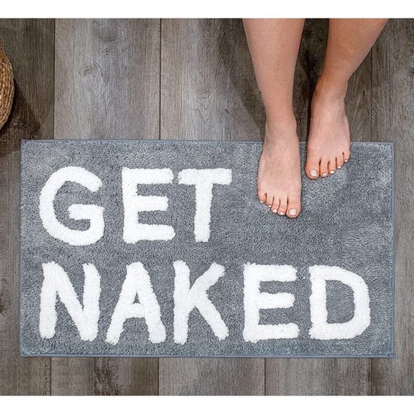 20"x31.5" GET NAKED Bath Mat Gray White Rug Funny Bathroom Carpet Doormat Large